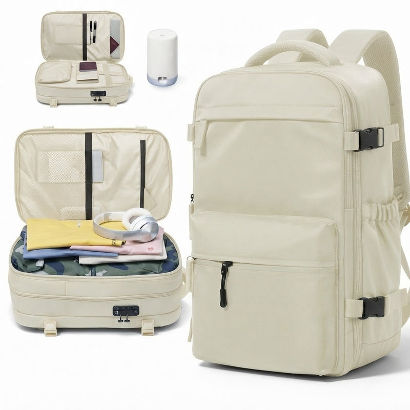 Hand Luggage 40x30x20 Beige Backpack – Lightweight & Approved for All Airlines