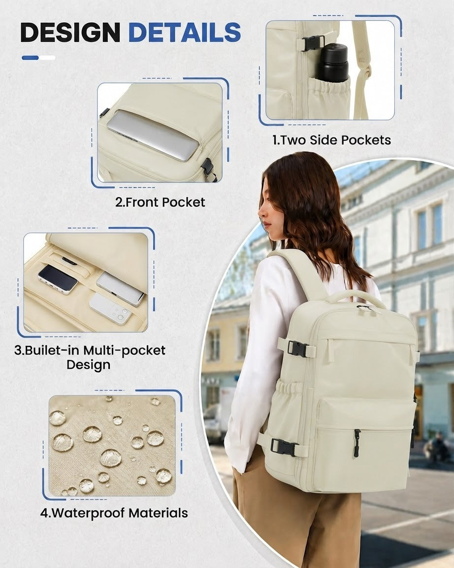 Hand Luggage 40x30x20 Beige Backpack – Lightweight & Approved for All Airlines