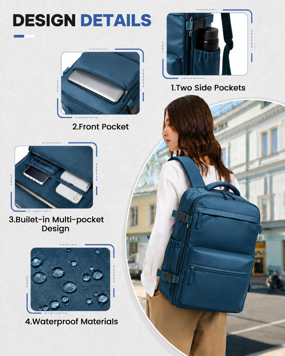 Handbagage 40x30x20 blauwe rugzak – lichtgewicht en goedgekeurd voor alle luchtvaartmaatschappijen
