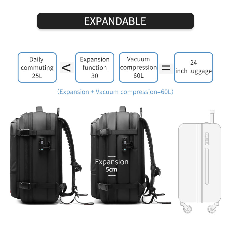 Expandable Travel Backpack with Vacuum Compression